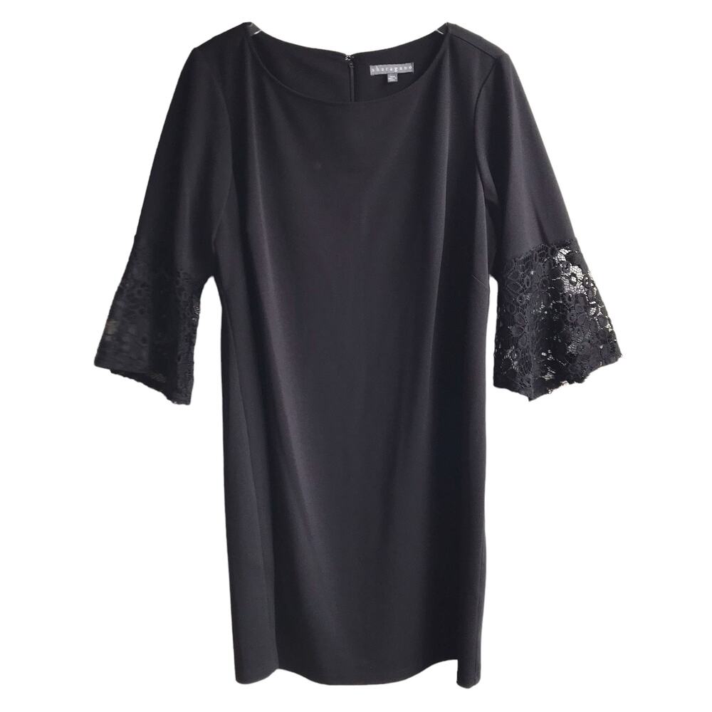 Sharagano Crochet Lace Bell Sleeve Dress Size 16W Modest Knee Length LBD Wedding